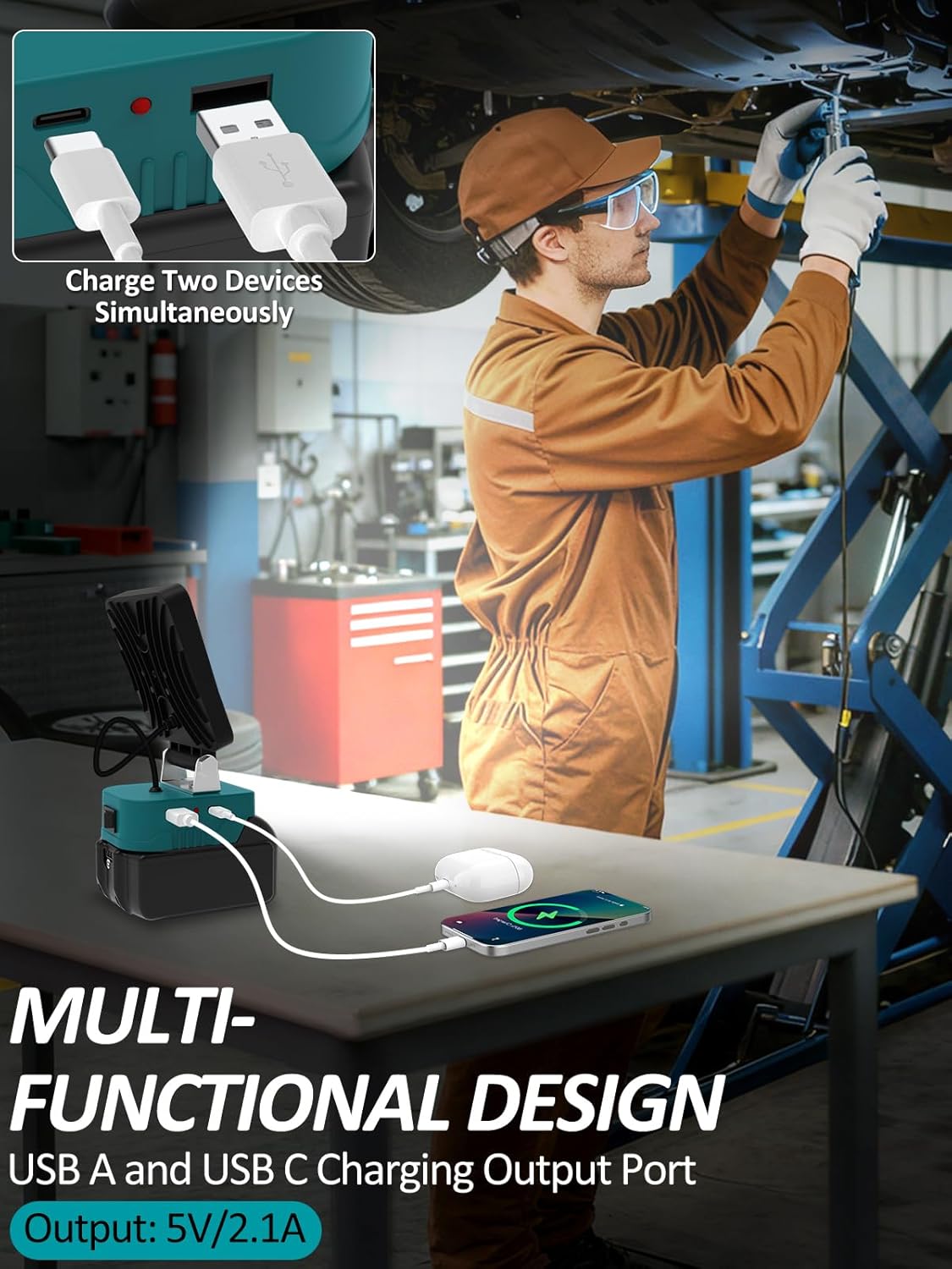 LED Work Light Compatible with Makita 18V Battery, T-SUNiceM 5200LM Flashlight, 18V Battery Cordless Work Light 140°Adjustable with Low Voltage Protection for Outdoors and Job Site Lighting