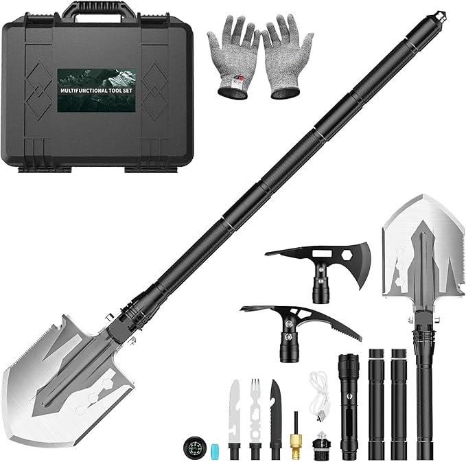 CAMPFEEL Survival Shovel Camping Axe Set, 15 in 1 for Military Survival