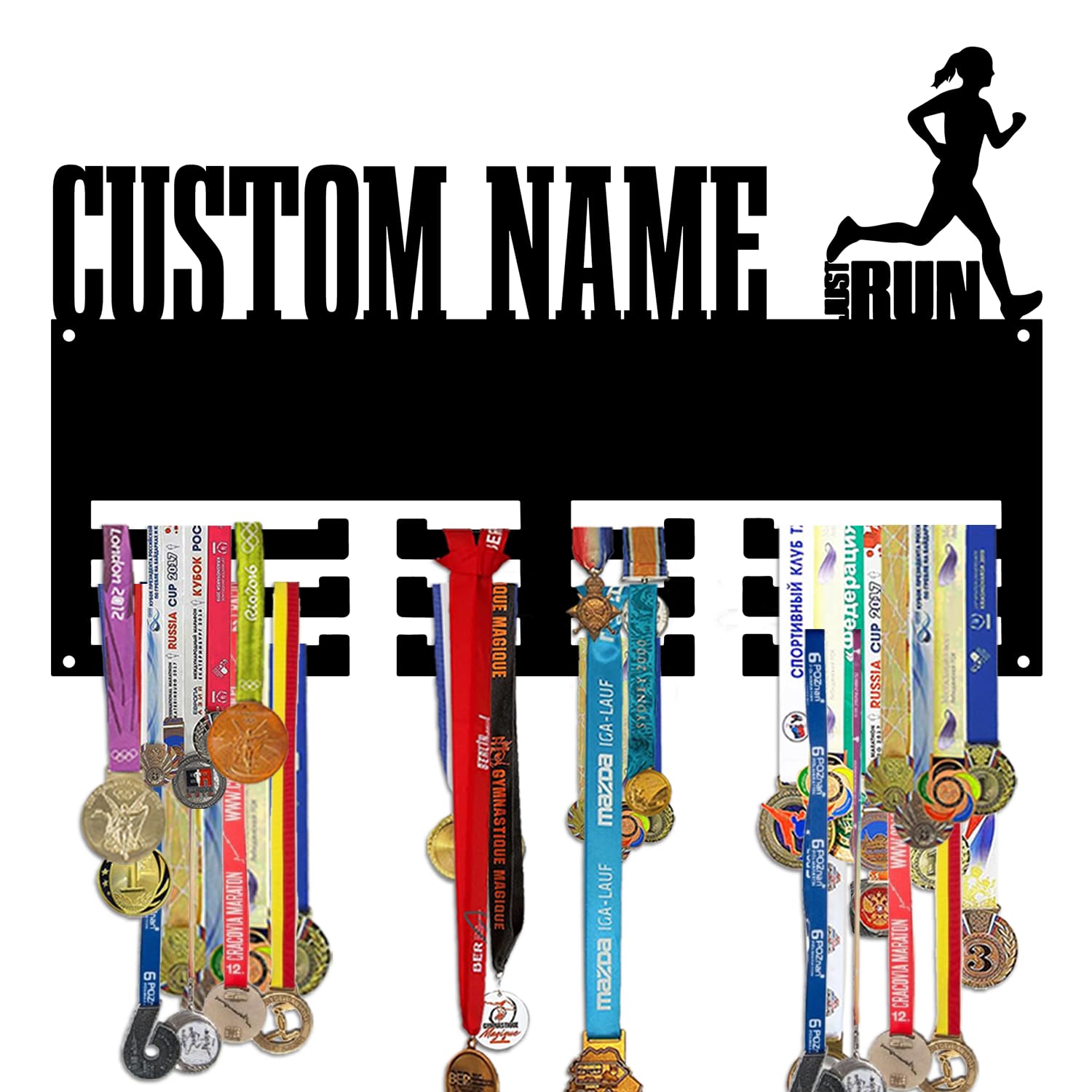 Custom Personalized Medal Hanger Holder Display with Name Medallero for Sports Award Ribbons, Metal Race Plaques for Wall Mount Easy to Install, Holds