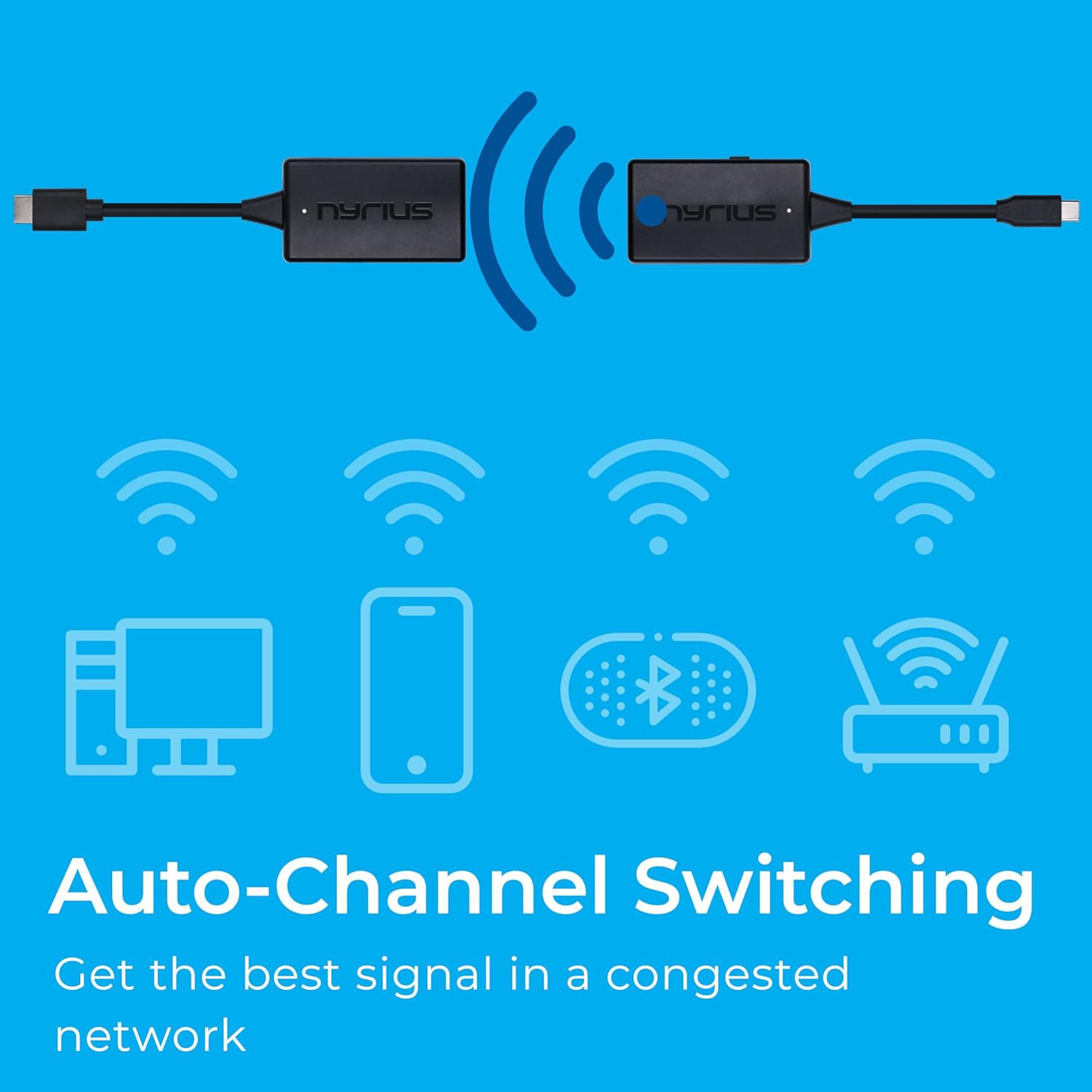 Nyrius Orion Prime Wireless USB-C to HDMI Video Transmitter & Receiver, Plug & Play Extender, Stream Full HD 1080p up to 150ft from PC, Laptop, Mobile Phone, Tablet to a TV or Projector (TDD21)