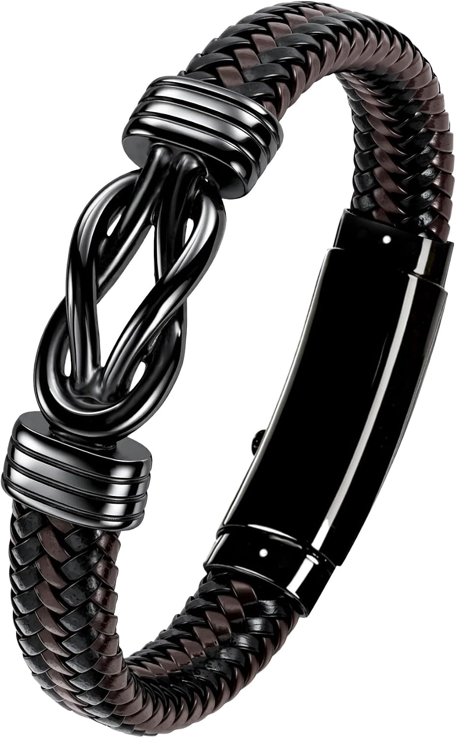 Mens Bracelet Gifts Jewelry Men Black Braided Leather with Stainless Steel Charm Ornaments Bracelets,Perfect for Wedding, Parties, and Everyday(Gold,Blue,Brown)