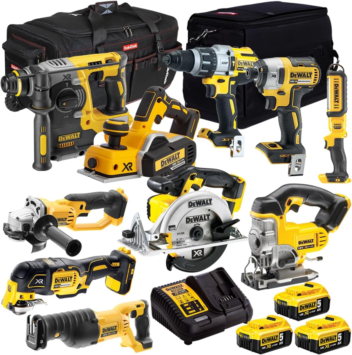 18V Li-ion 10 Piece Cordless Power Tool Kit with 3 X 5Ah Batteries & Charger DCKT4T710P4T- Monster Power Tool Kit- Combo Kit- 18V Cordless Power Tool Kits- Mega Power Tool- Dewalt kit