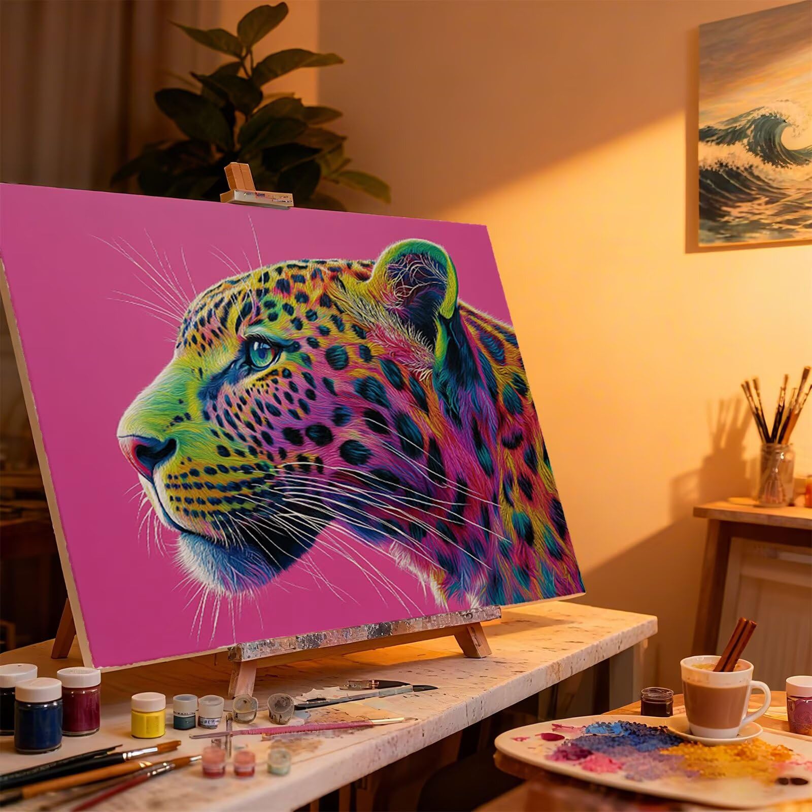 Tier Malen Nach Zahlen Erwachsene Leopard Malen Nach Zahlen Kinder ab 7, Set Erwachsene Bastelsachen Kreativ Set für Kinder Geschenke für Männer, Weihnachten Halloween Deko Ohne Rahmen 60x80cm H - 534