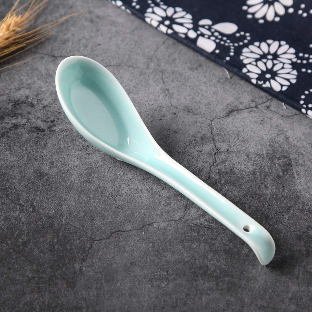 Juego de 4 cucharas de cerámica para Sopa asiática, cucharas para Aperitivos, cucharas de Fondo Plano y Mango Largo, cucharas para Servir (B)