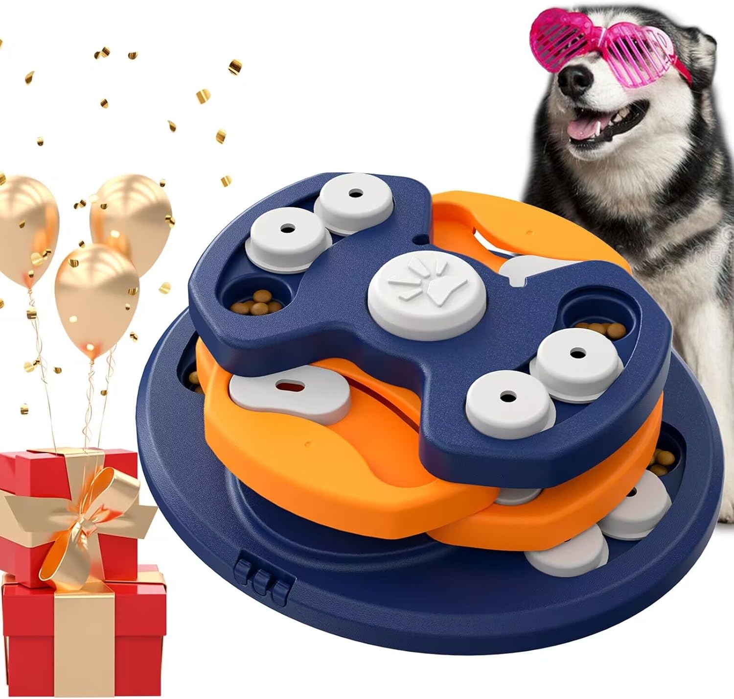 KADTC Dog Puzzle Toy Brain Mental Stimulation Mentally Stimulating Enrichment Puppy Treat Food Feeder Dispenser Beginner Level 2 in 1 Interactive Games for Small/Medium/Large Aggressive Chewers B LEVEL 3 IN 1 Magic Turntable B