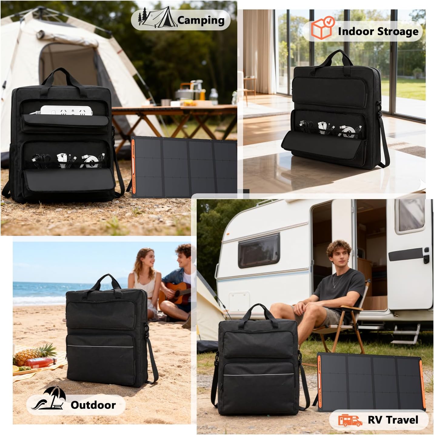 Solar Panel Carrying Case Compatible with Jackery SolarSaga 100W/100X/200W, Padded Case for 2 Battery Panels with Fully Open Design,Multi-Pockets for Accessories,Solar Panel Bag for Camping, Gift Idea