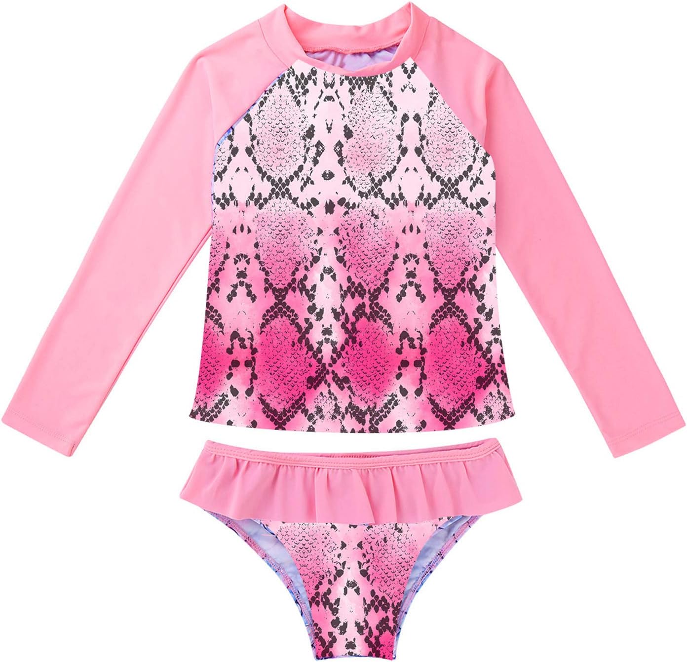CHICTRY Kids Girls 2-Pieces Rash Guard Set Floral Printed Mock Shirts with Ruffles Brief Beach Sunsuit