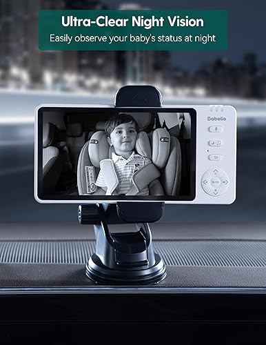 Miniatura 5 de BABELIO Cámara inalámbrica para automóvil de bebé con visión nocturna, 5 pulgadas 1080P HD Clear View, lente gran angular de 150, rotación de 360