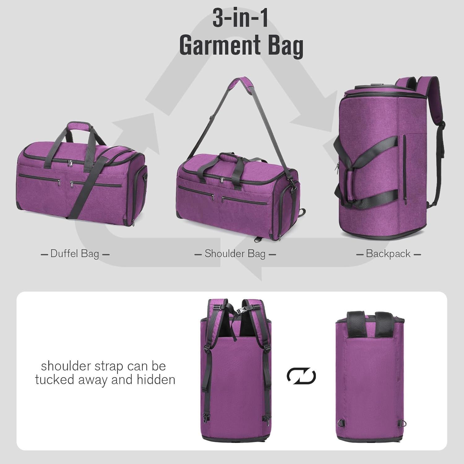 Bukere Carry on Garment Duffle Bag for Travel, Convertible Suit Bag with Backpack Shoulder Straps, Shoe Compartment, Waterproof 3 in 1 Weekender Suit Bag for Men Women - Image 3