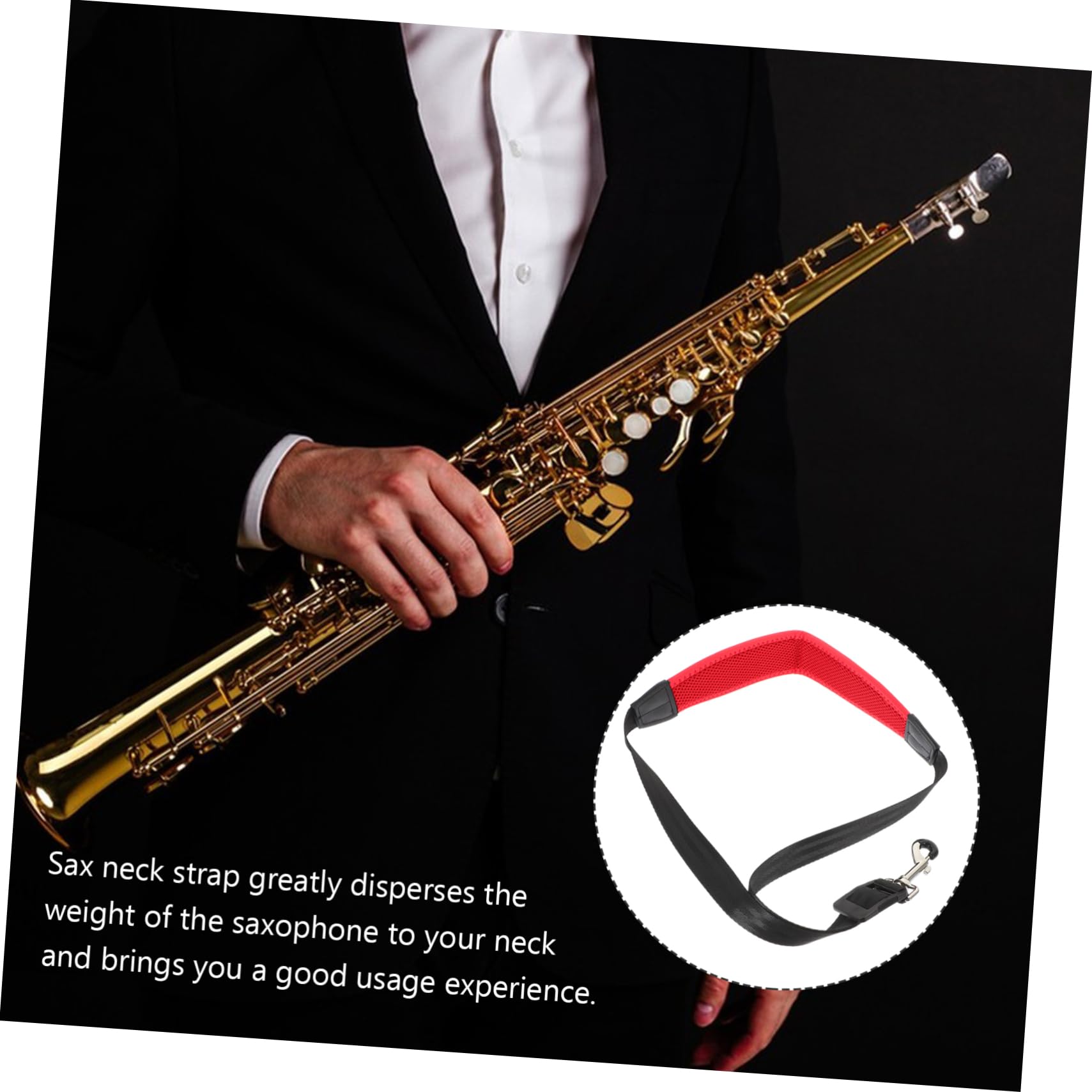 GOOHOCHY Adjustable Saxophone Neck Strap Sax Strap with Hook for Alto and Tenor Saxophones Comfortable Harness for Musicians