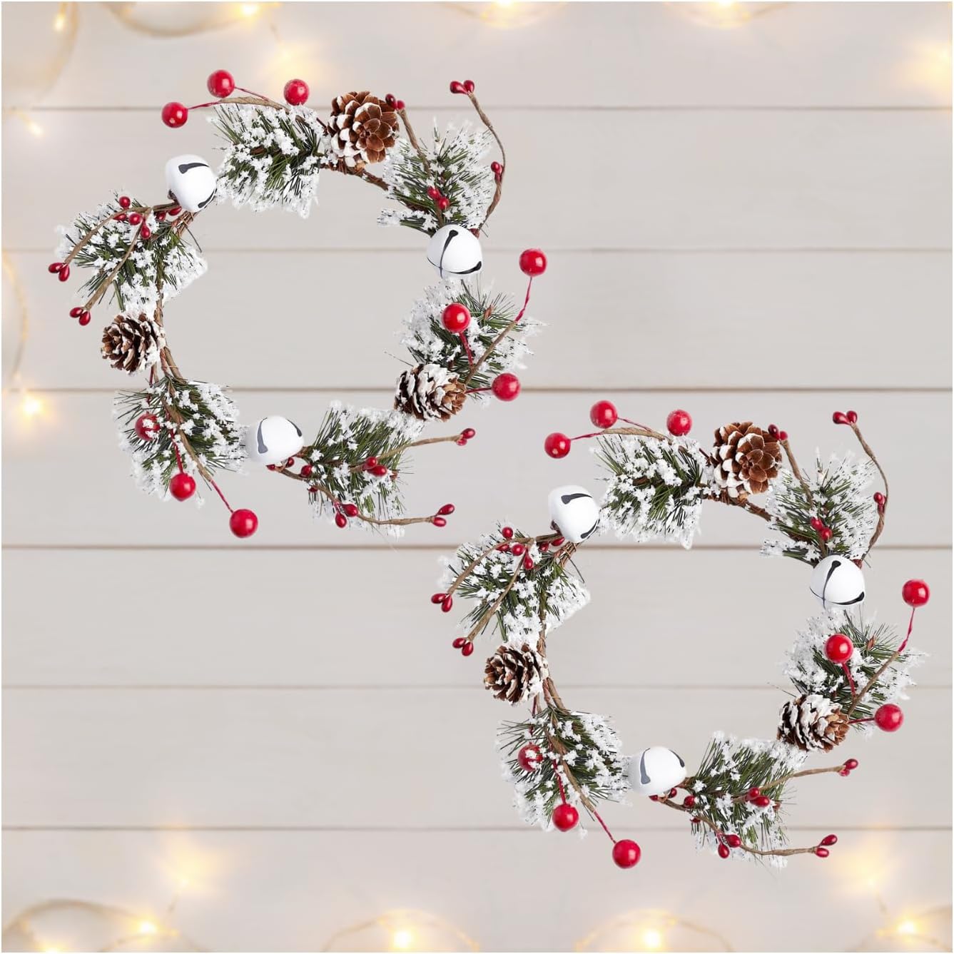 Factory Direct Craft Set of 2 Artificial Red Poinsettia and Pine Candle Rings Festive Christmas Decor for Home - Classic Velveteen Poinsettia Holiday Centerpiece Decorations (8" Dia)