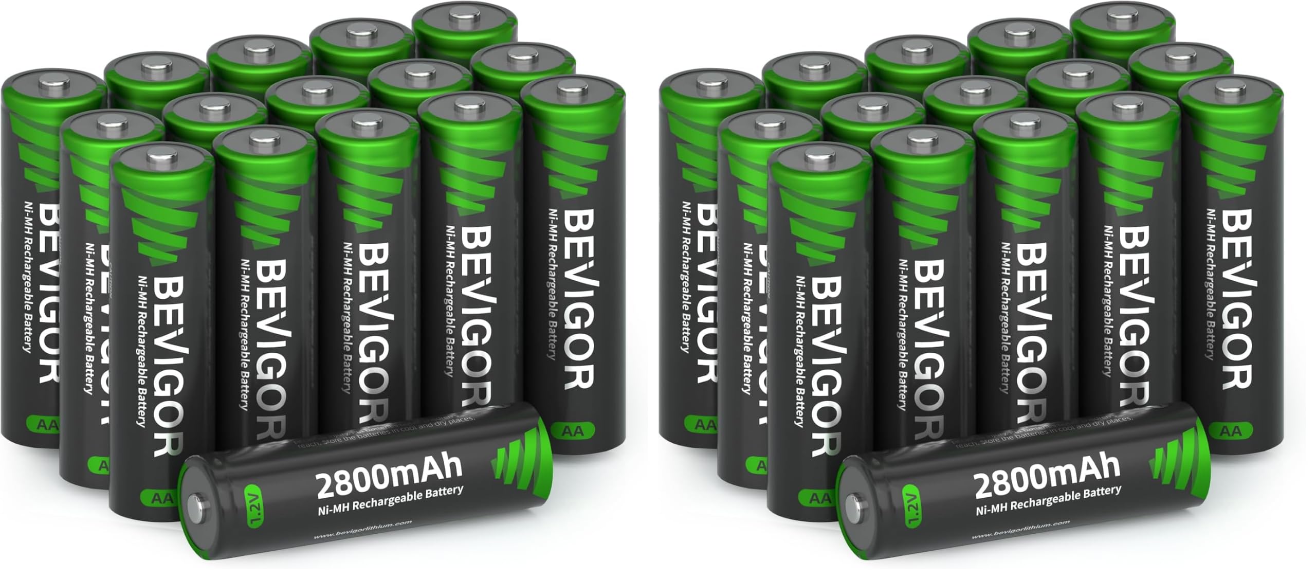 BEVIGOR AA Rechargeable Batteries 32 Pack, 2800 mAh High Capacity and Low Self Discharge, 1.2V Ni-MH Double AA Rechargeable Batteries