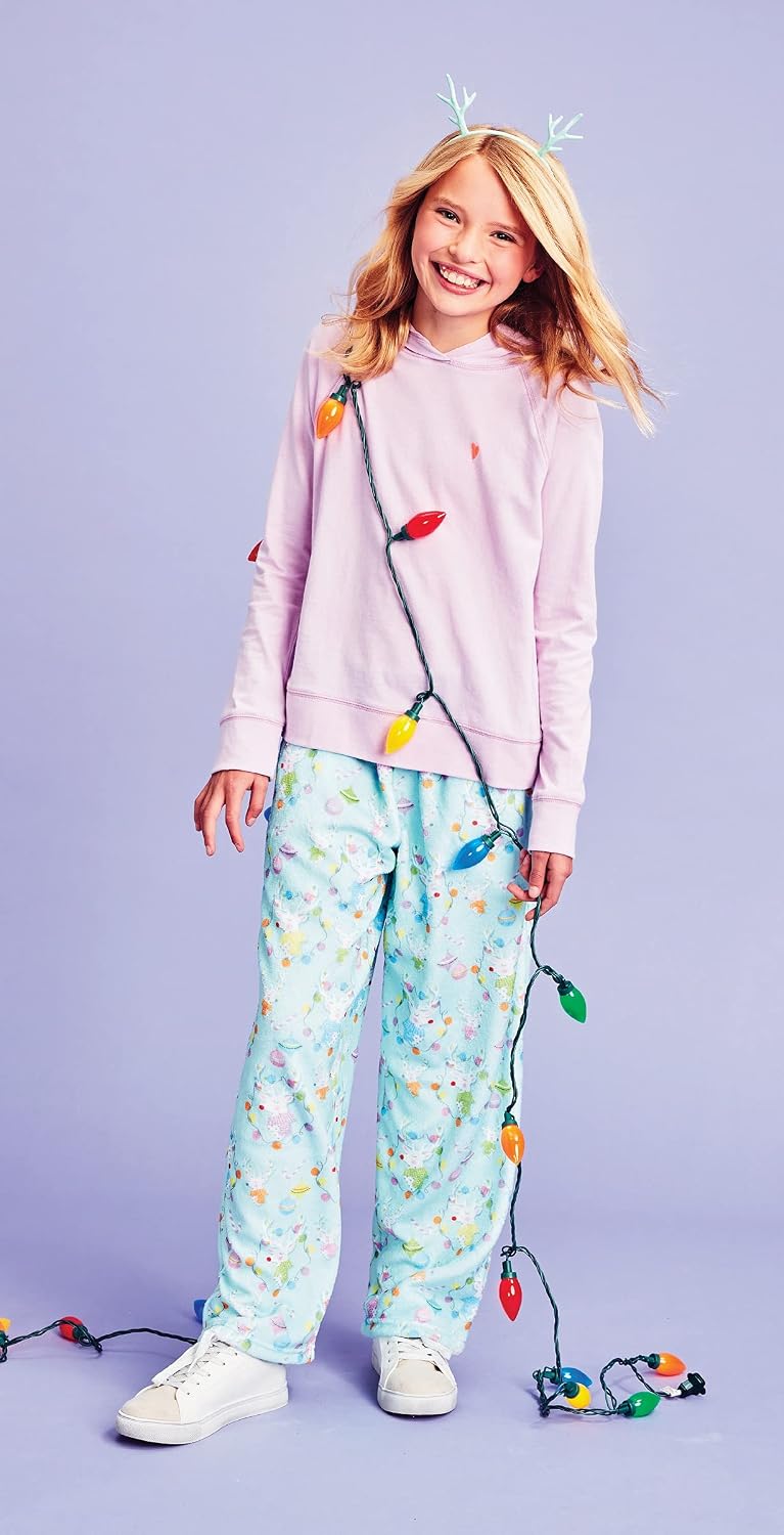 iscream Big Girls Silky Soft Plush Fun Print Fleece Pants - Holiday Twinkle Collection