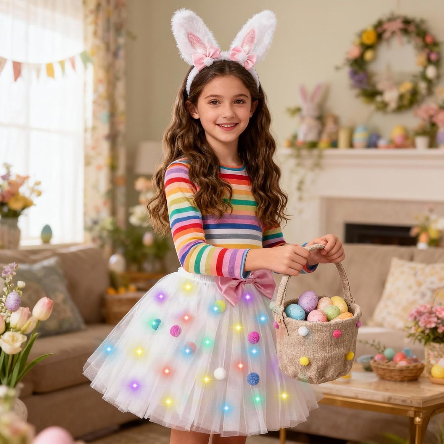 PinkSheep Girls Costume Set,Led Light Up Girls Tutu Skirt with Headband Bow Tie, Kids School Party Outfit Dress Up Cosplay - Image 9