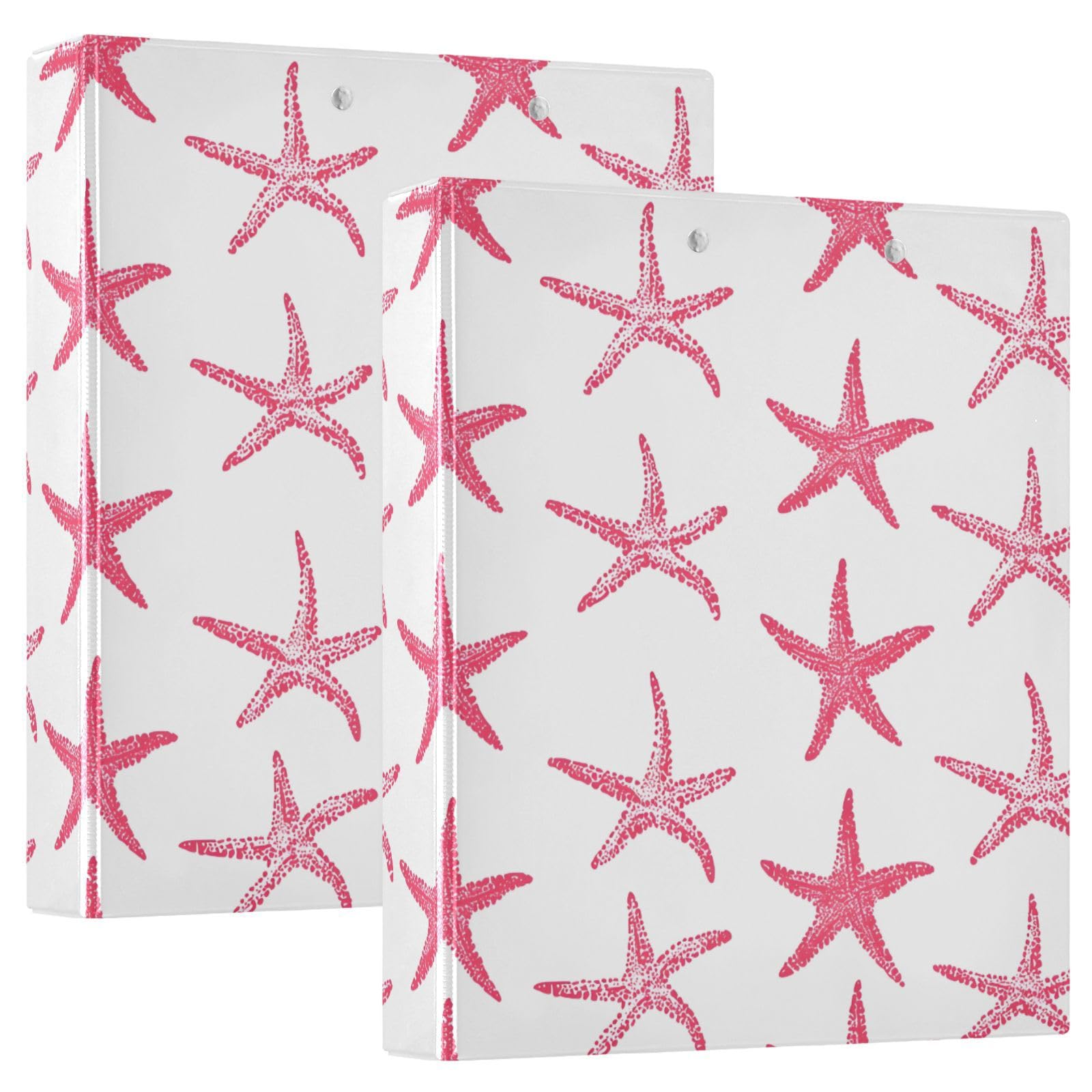 Pink Starfish Nautical Coastal Ocean C 3 Ring Binder with 2 Interior Pockets 1.5 inch Binders 3 Ring Heavy Duty Fit 8.5" x 11" Letter Size for Office School, 2 Pack