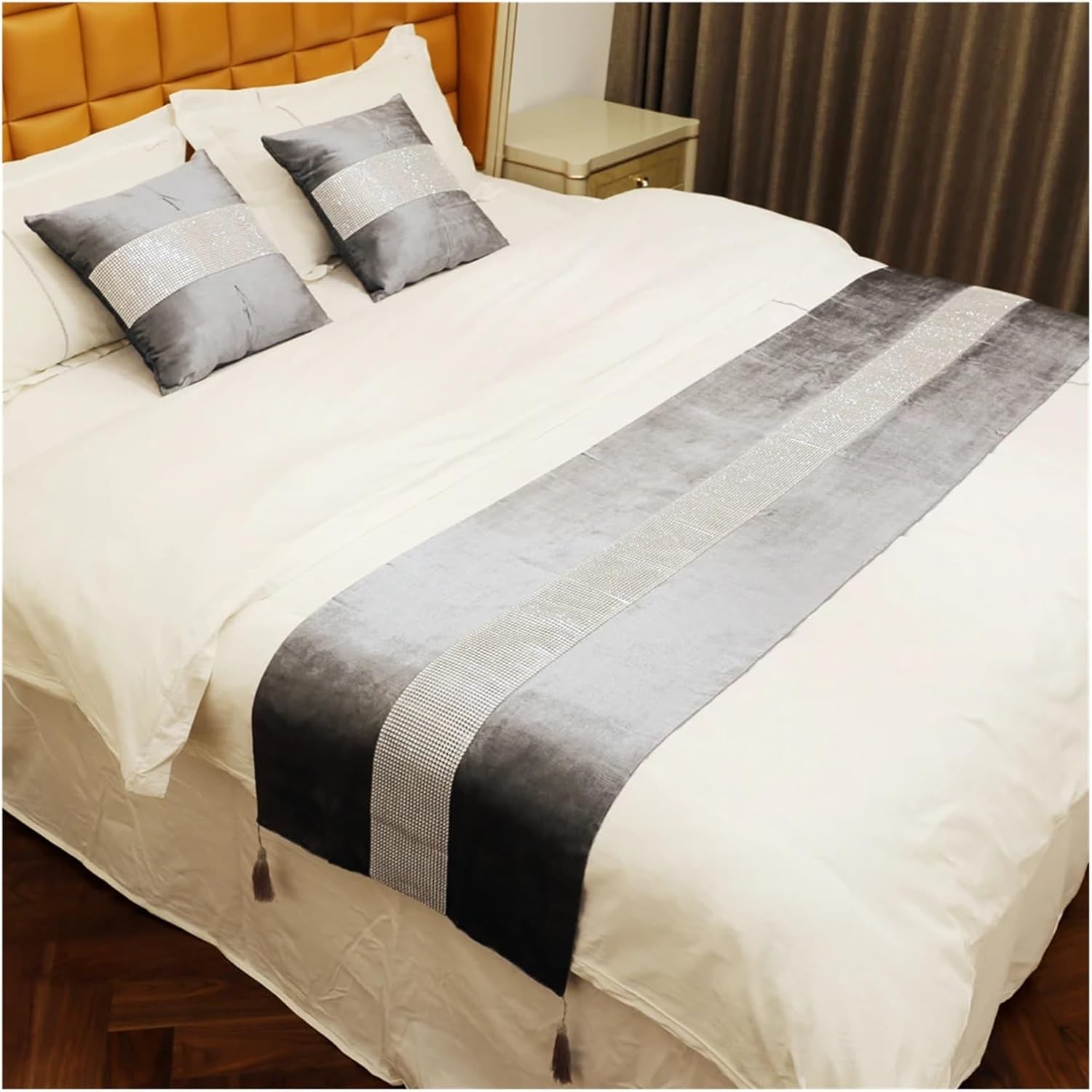 Diamond Flannel Bedspread Protector Bed Runner Throw Home Hotel Bedroom Bed Tail Towel Bedding Size 50cm*240cm(Black)
