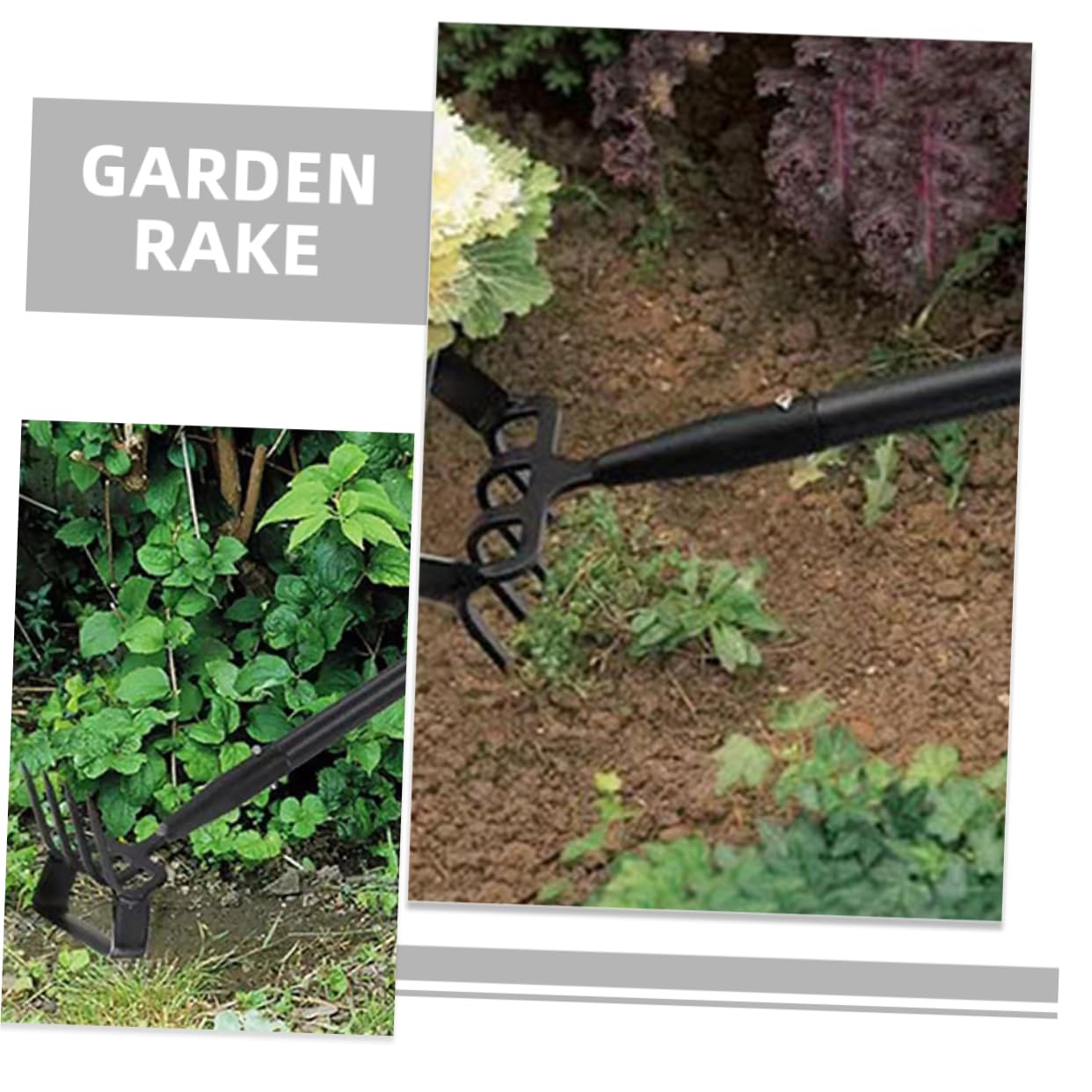 SHINEOFI Azada de Jardín Herramienta de Jardinería y Rastrillo Manual de Acero Inoxidable Resistente y Multifuncional para Deshierbe y Excavación para Huerto Exterior