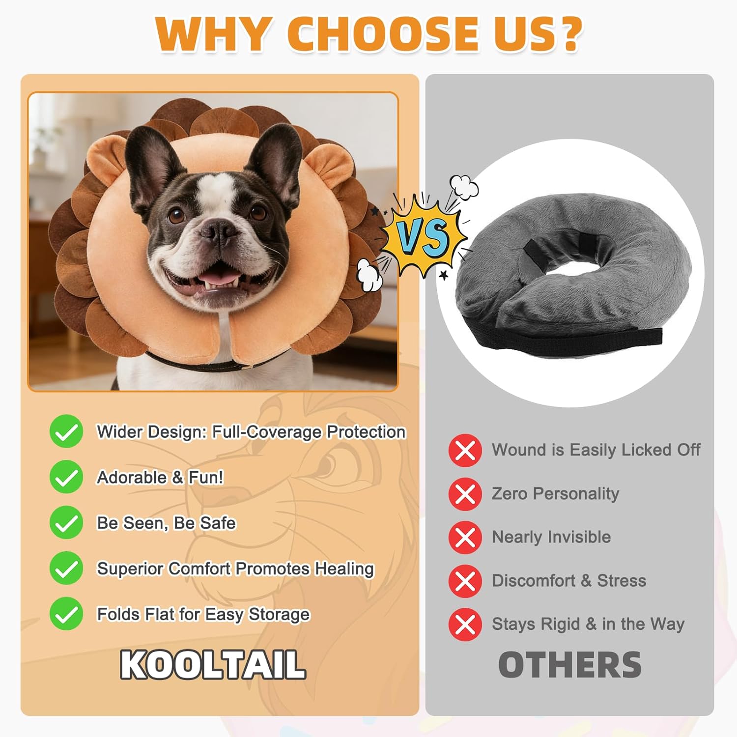 KOOLTAIL 犬用コーンカラー 手術後の代替品 ソフト 空気注入式 ペットネックコーン 中型大型犬用 調節可能な子犬 ドーナツ回