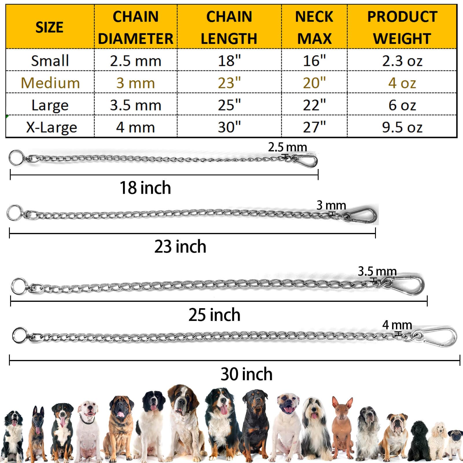 Dog Chain Collars 304 Stainless Steel Metal Chew Proof Dog Leash Extension - Anti Winding, Training and Walking. (Medium) - Image 4