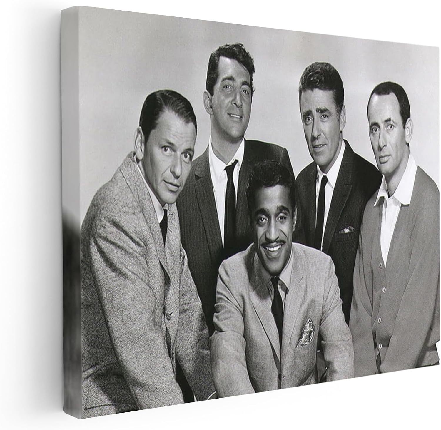 Poster Master The Rat Pack Canvas - Musician Print - Fashion & Music Art - Black & White Photography - Gentlemen in Suits Art - Living Room or Office Wall Decor - 8x10 STRETCHED Canvas