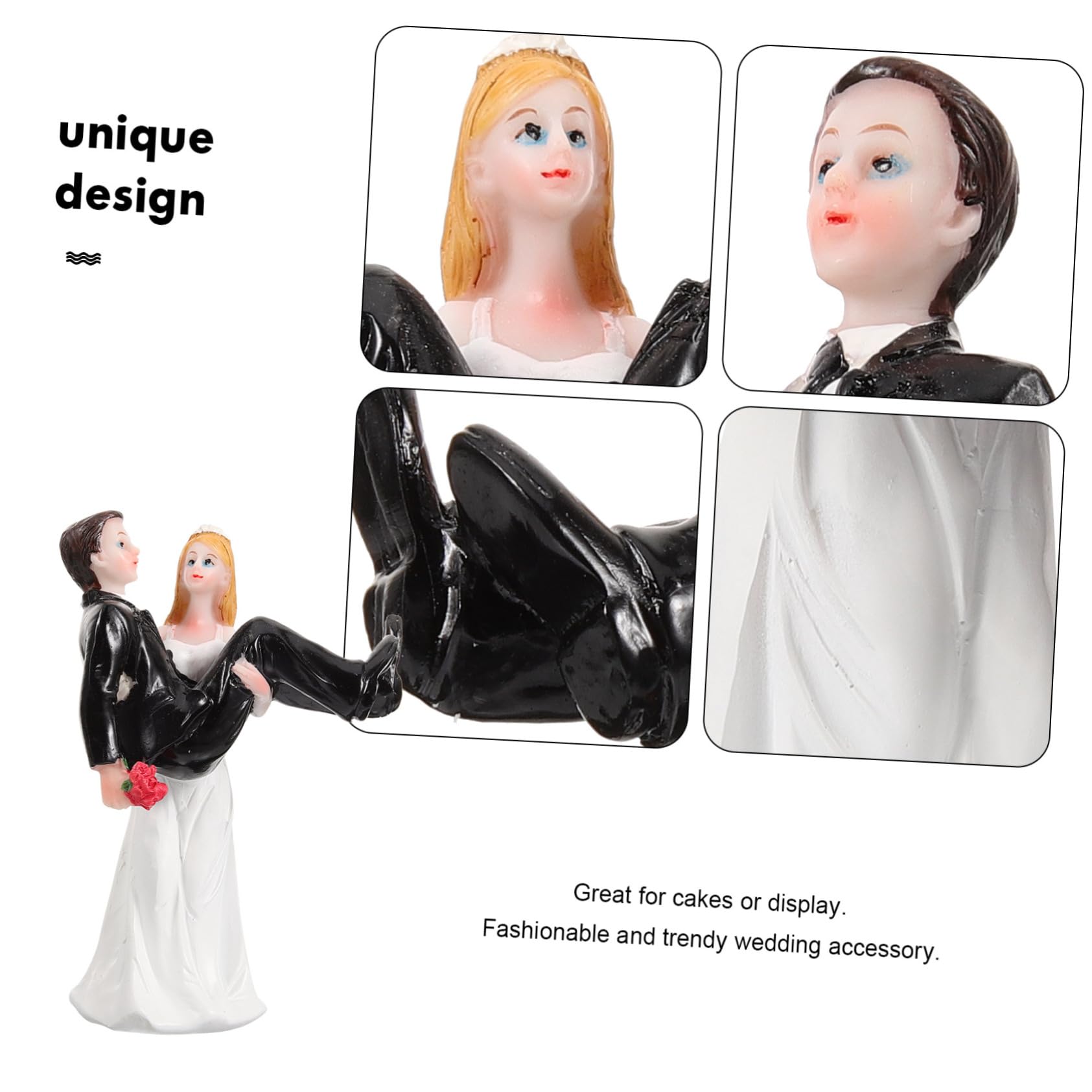 2stücke Braut Und Bräutigam Resin Statue Hochzeitsfigur Für Kuchen-Dekoration Romantisches Hochzeitsgeschenk Witziger Tortenaufsatz Schwarz-weiße Hochzeitspaar-Figurine