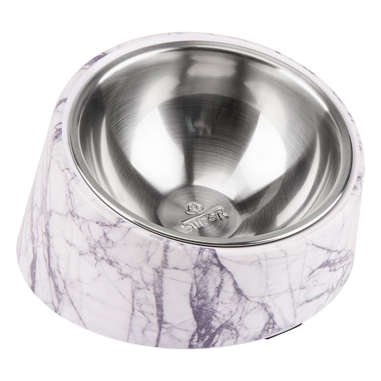 SuperDesign Mess Free 15° Slanted Bowl for Dogs and Cats, Tilted Angle Bulldog Bowl Dog Feeder, Non-Skid & Non-Spill, Easier to Reach Food S/0.5 Cup Marble Pattern