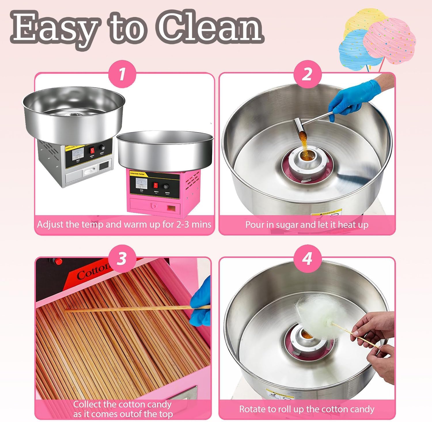 Cotton Candy Machine Commercial, Electric Candy Floss Maker with Stainless Steel Bowl and Sugar Scoop, Anti-Rust Coating,for Kids Birthday, Family Party, Festival SilverStyle