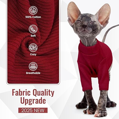 Miniatura 4 de DENTRUN Sphynx - Camisa de gatos sin pelo, camiseta de gatito, transpirable, cuello alto, adorable ropa de gato, chaleco de pijama