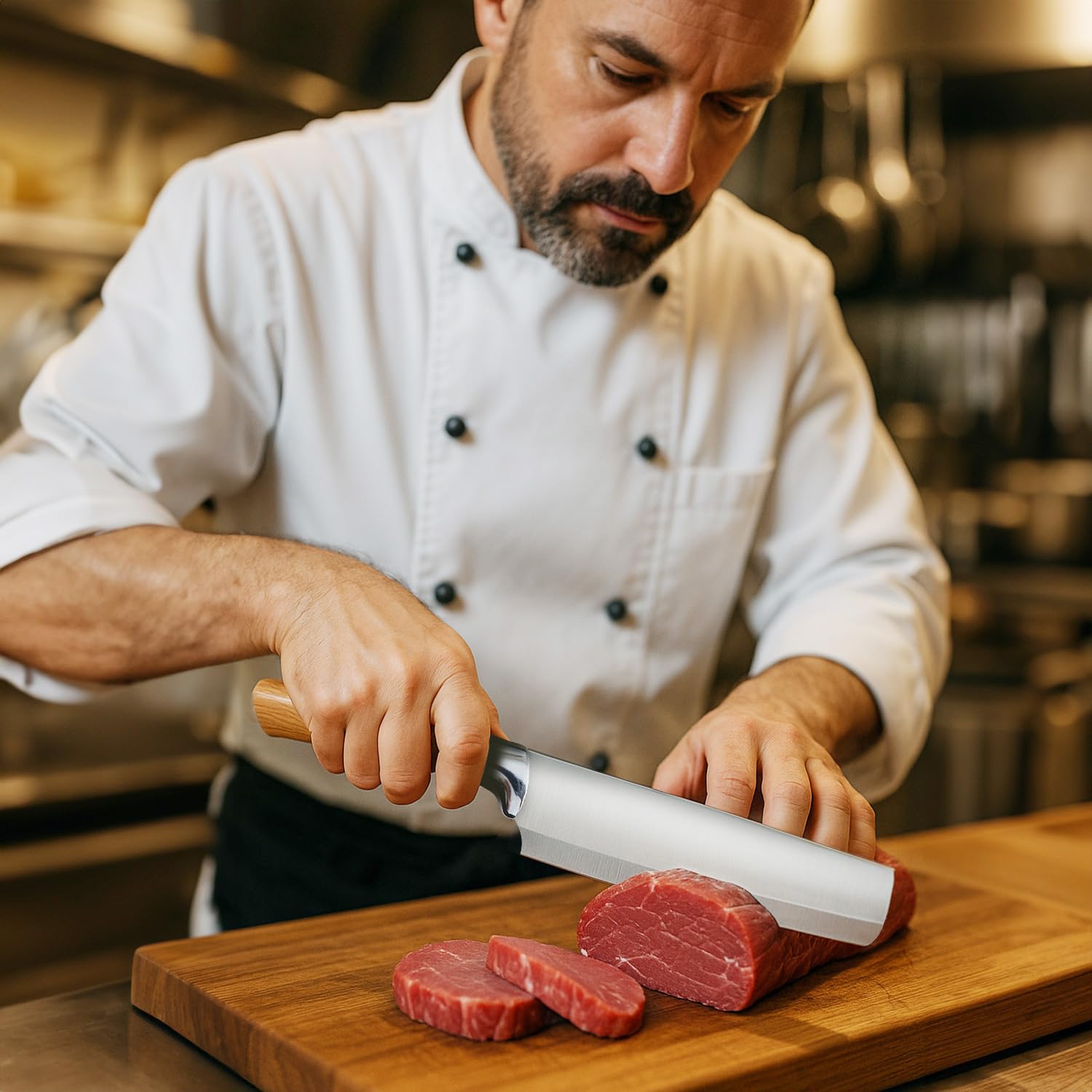 Mannaia da Cucina in Acciao Inox - Lama da 20 cm - Coltello affilato per tagliare Alimenti - Impugnatura Ergonomica in legno - Coltello da Cuoco e Macellaio