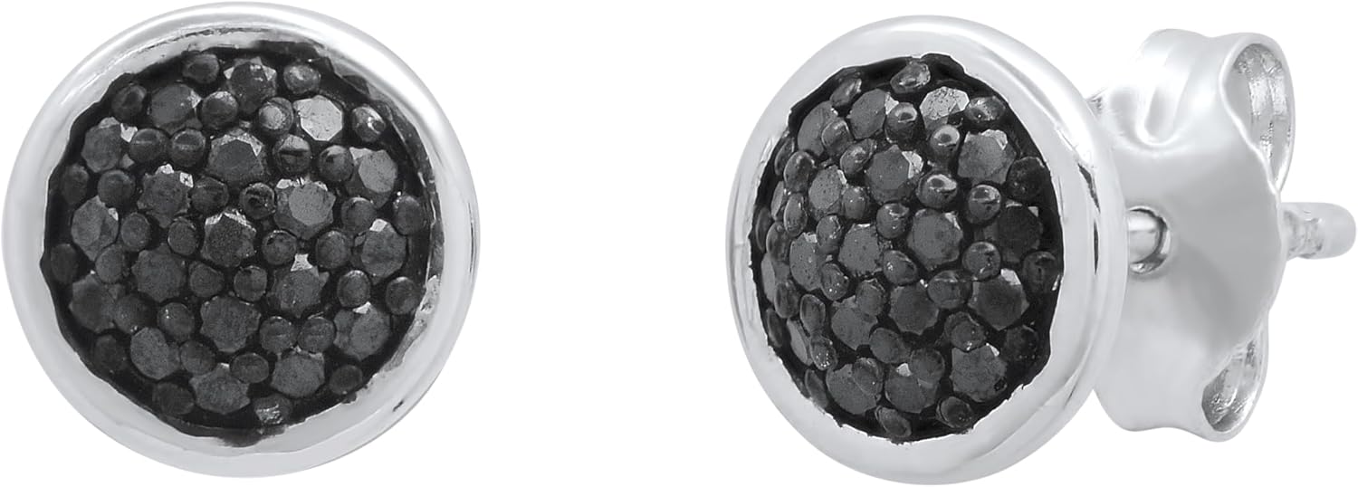 Dazzlingrock Collection 0.25 Carat (ctw) Round Black Diamond Ladies Micropave Cluster Stud Earrings 1/4 CT, 925 Sterling Silver