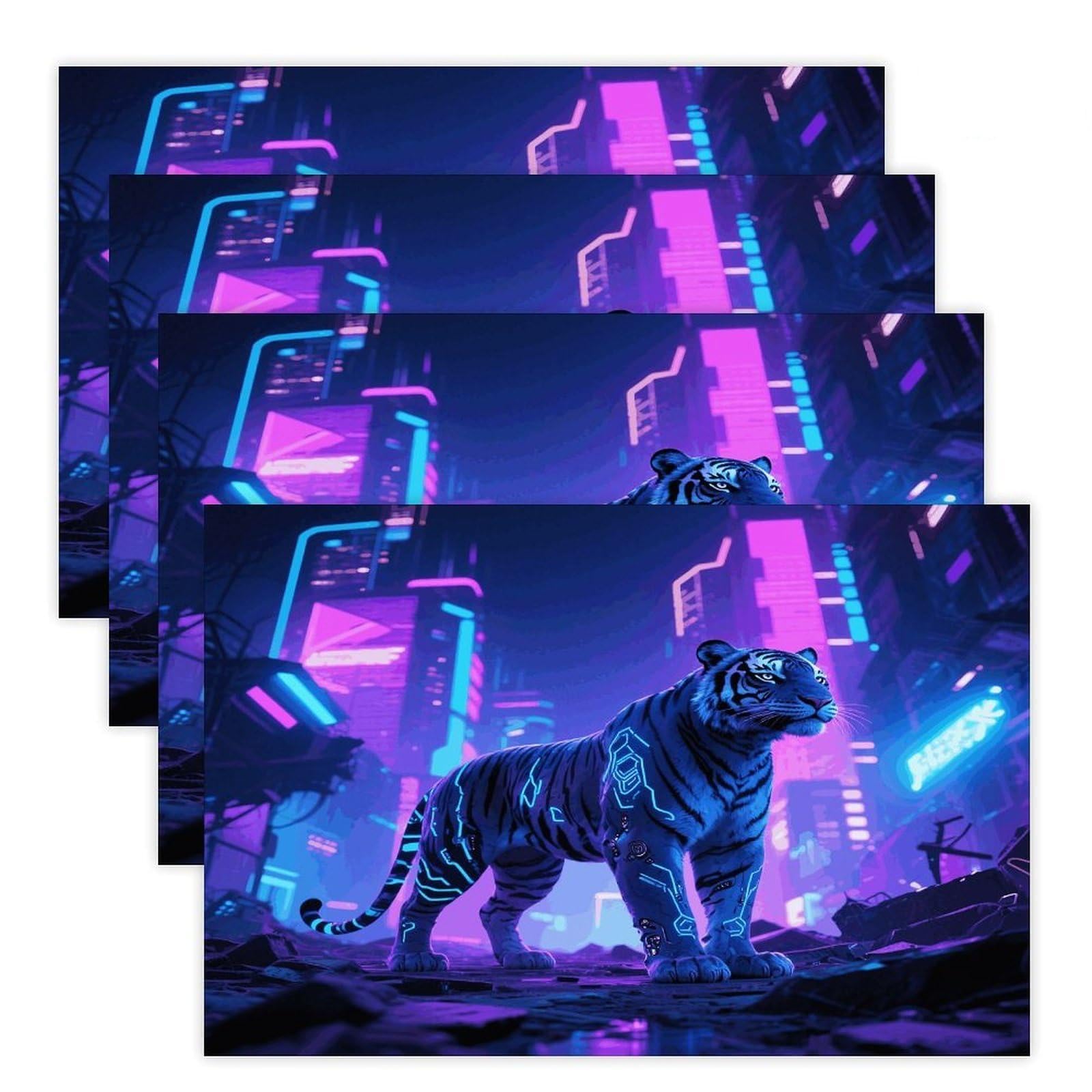 Cyber Tiger Placemats Heat Resistant Non-Slip Place Mats Washable Wipeable Table Mat Kitchen Dining Table Decoration Placemats Indoor Outdoor Place Mats 17.7’’×11.8’’