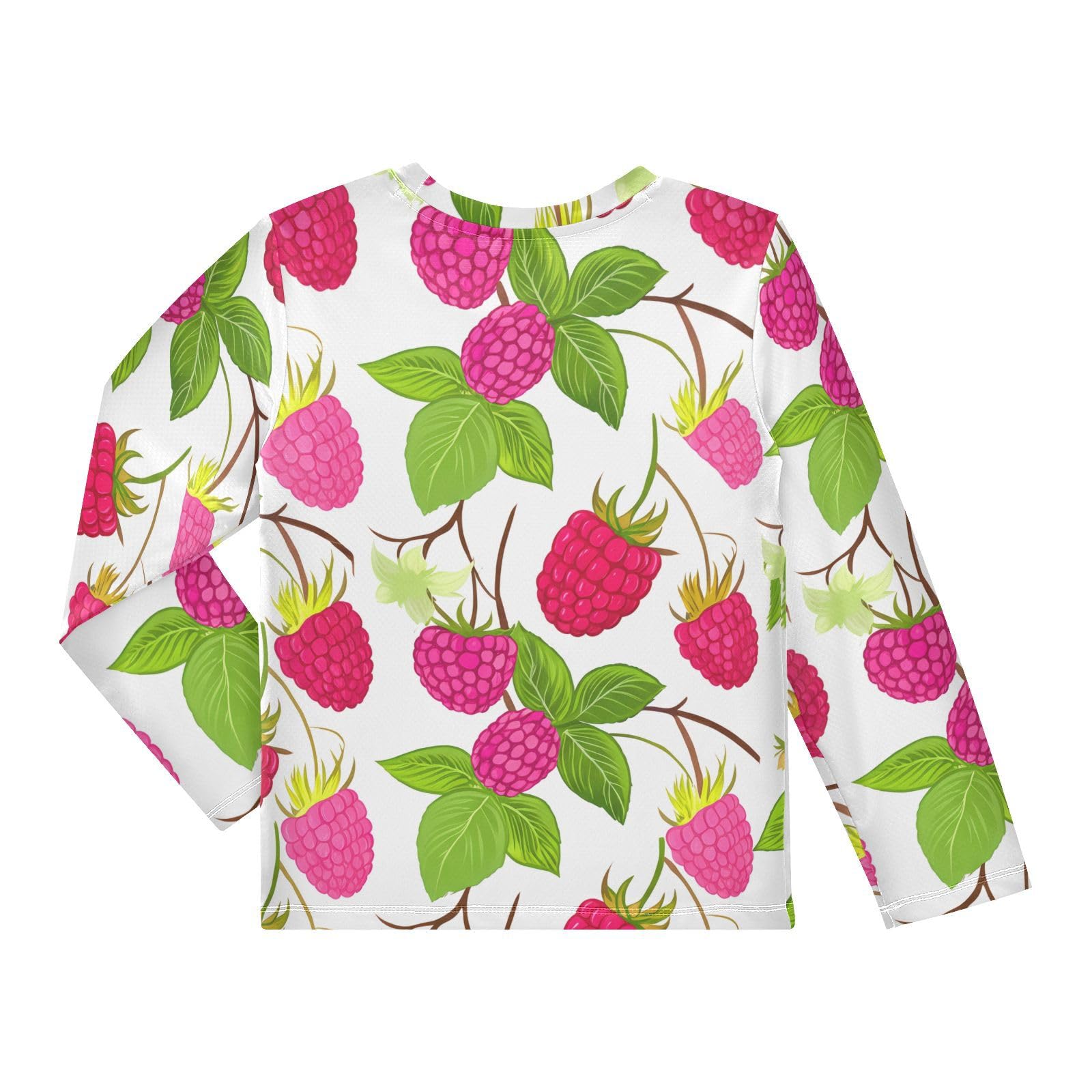 DOMIKING Raspberry Branch White Boys Long Sleeve Rashguard Shirt Kids Quick Dry Swim Shirt for Beach Pool Sport 11-12T