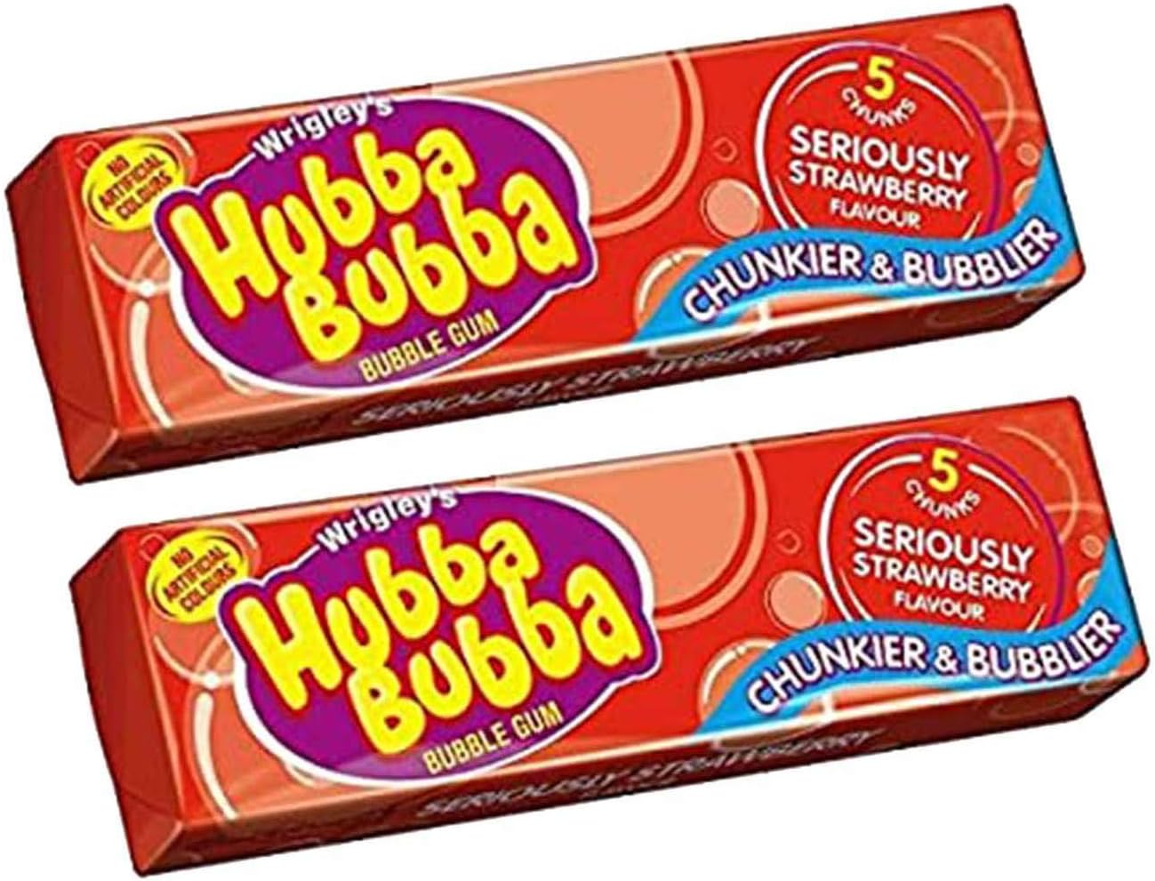 Hubba Bubba Wrigley's Strawberry Flavour Chunky And Bubbly Bubble Gum, 1.23 Oz / 35 G, 2 Pack
