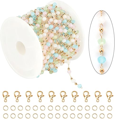 Miniatura 8 de KYUNHOO Cadena de cuentas negras de 16.4 pies para hacer joyas, cadena de rosario de latón chapado en oro en carrete con palmadas de langosta y