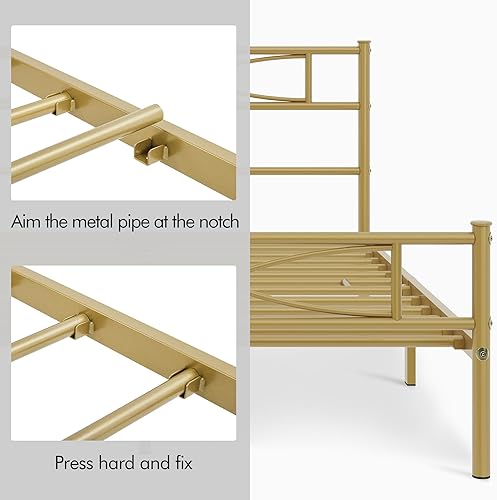 Miniatura 13 de Yaheetech Base de cama de metal tamaño matrimonial, base de cama de plataforma, base de colchón con cabecera y estribo de diseño curvo, no necesita