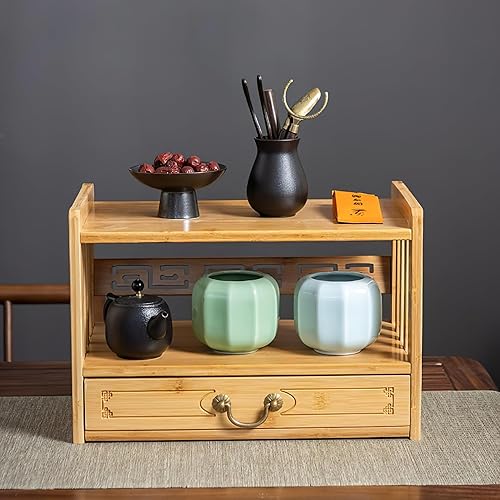 Miniatura 7 de Mesa de altar de meditación para espiritual, mesa de puja con cajón, perfecta para oraciones, adivinación, adoración o muebles de bambú para mostrar