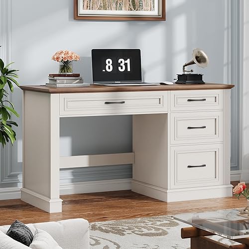 Farmhouse - Escritorio ejecutivo de 47 pulgadas, escritorio para computadora con cajones y cajón de archivos, escritorio de computadora con estación