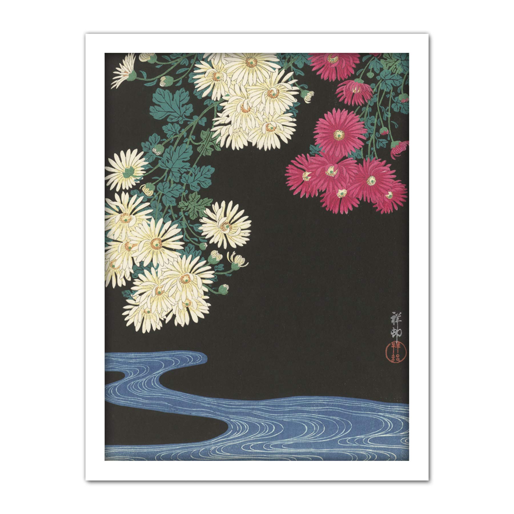 Artery8 Ohara Koson Chrysanthemums Running Water Japanese Artwork Framed Wall Art Print 18X24 Inch