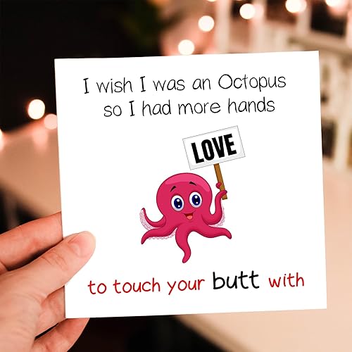 Miniatura 5 de Tarjeta divertida para cumpleaños o aniversario, humor romántico para cónyuge, tarjetas de felicitación - I Wish I Was an Octopus
