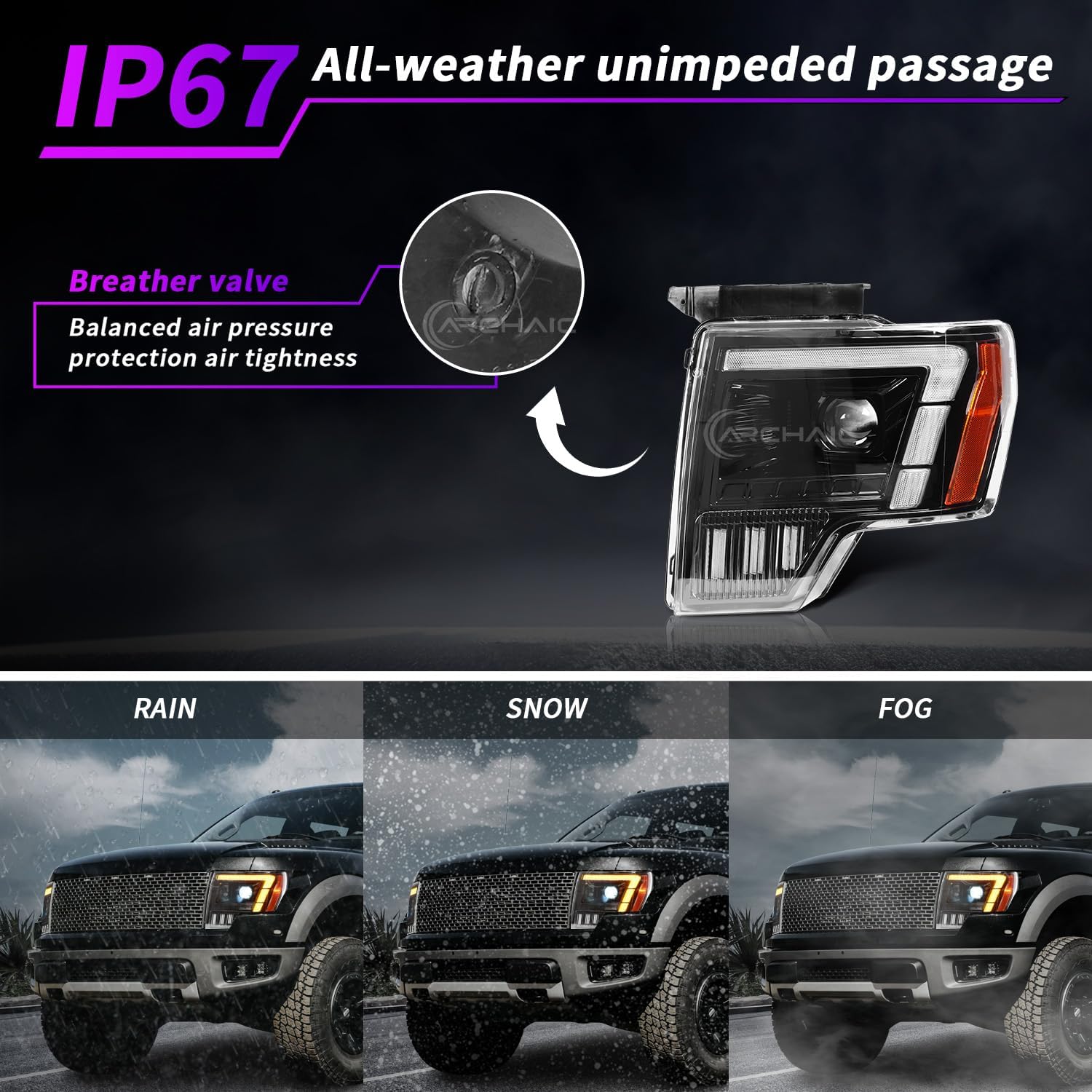 Archaic Projector Headlights Compatible for Ford F150 2009-2014, Amber/White DRL Headlight Assembly w Sequential Turn Signal for F150 XL/XLT/STX/Lariat/KR/Platinum/Limited/Raptor, Plug & Play, Pair