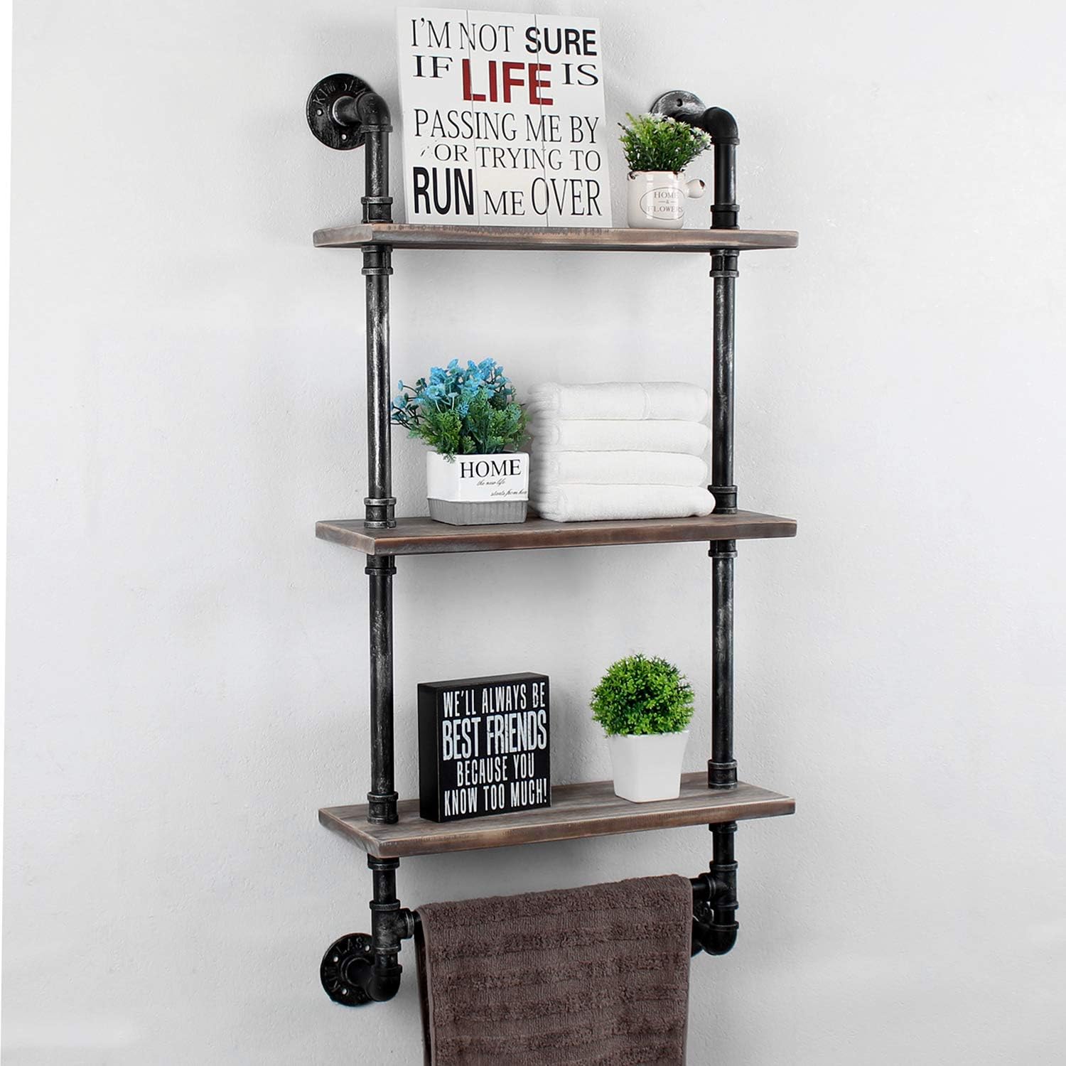 Industrial Pipe Shelf Bathroom Shelves Wall Mounted,19.6in Rustic Wood Shelf with