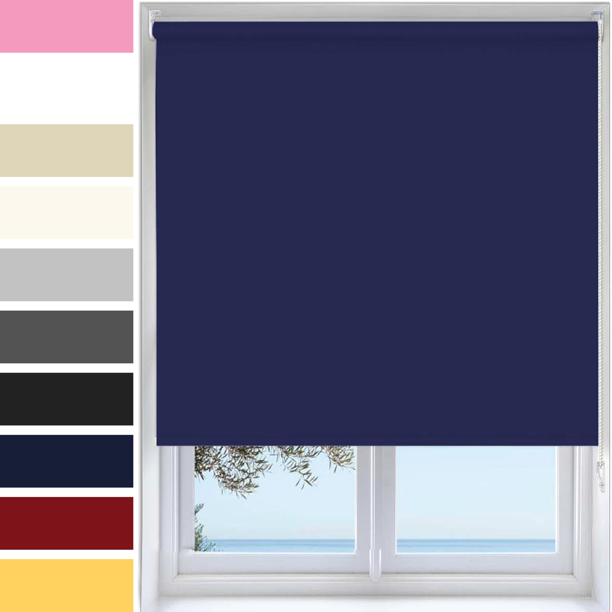 Ev Dekor Roller Blinds - Navy 240 Width 165 cm Drop, Thermal Blackout Roller Blind Insulated UV Protection Child Safe Trimmable Fabric Home Office Window Blinds — image 1