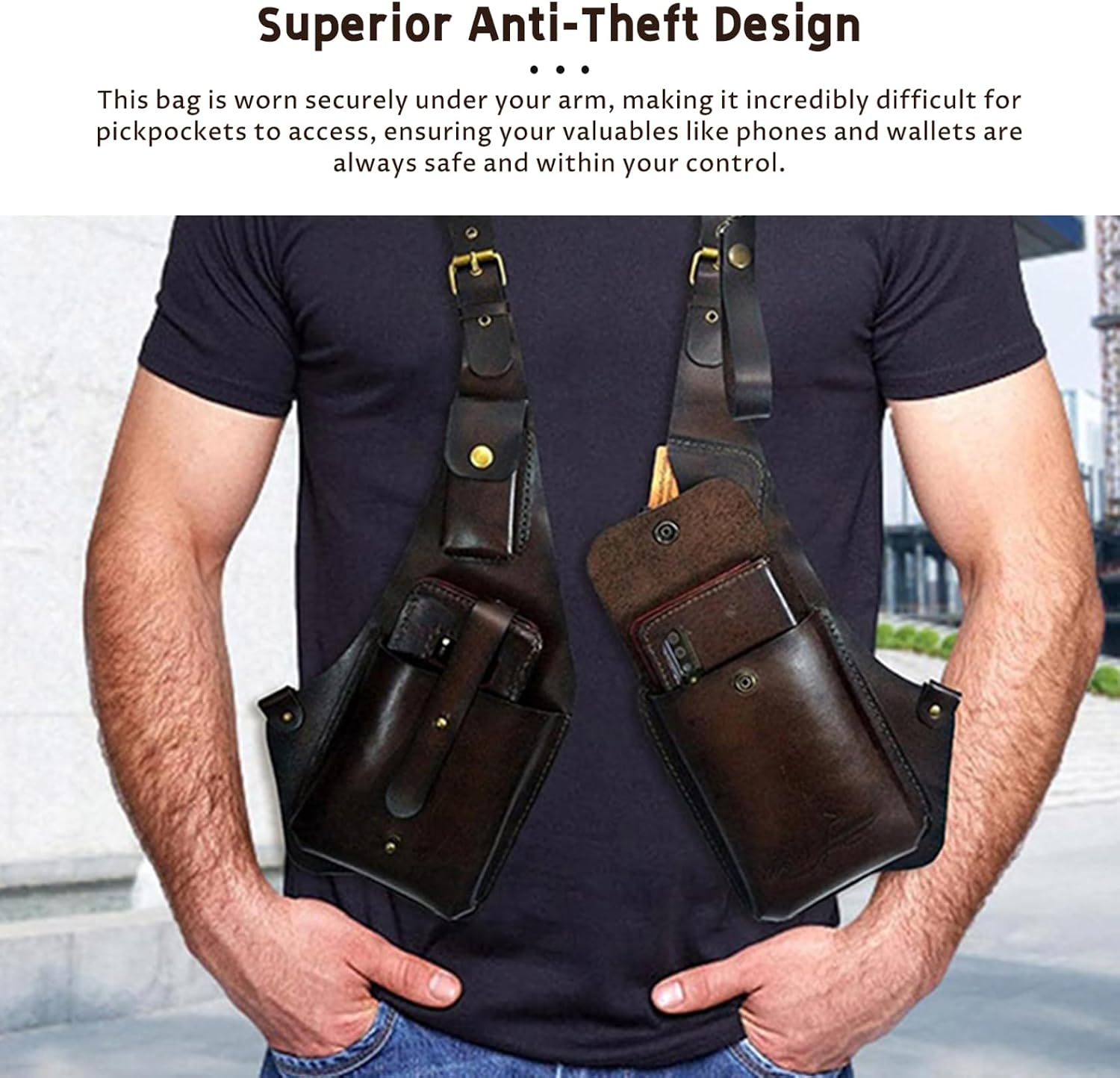 Double Shoulder Armpit Bag, Anti-Theft PU Leather Armpit Bag, Outdoor Hidden Shoulder Double for Men Fundas para Cuero