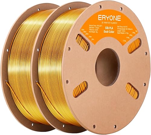 ERYONE Filamento de ácido poliláctico (PLA) de seda bicolor para impresora 3D, de 1.75 mm +/- 0.03 mm, carrete de cartón de 1 kg (2.2 libras), negro