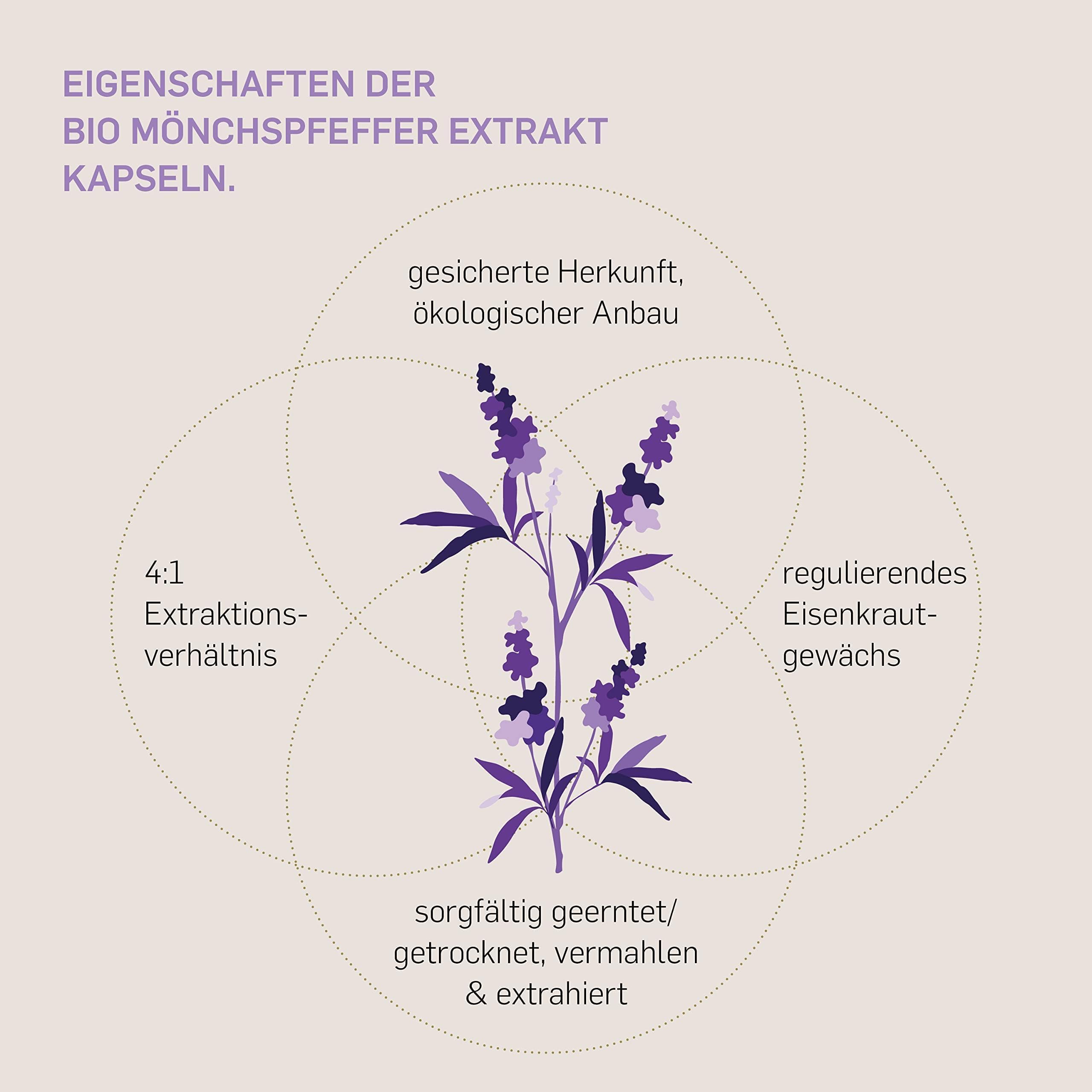 KURKRAFT BIO Mönchspfeffer Kapseln hochdosiert (4:1 Extrakt) - besonders kleine Kapseln - Echter Bio Vitex Agnus Castus - aus ökologischer Landwirtschaft - sorgfältig in Deutschland produziert