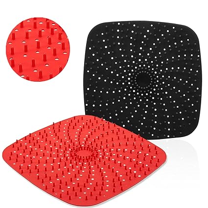Upgrade Reusable Air Fryer Liners with Raised Silicone | Patented Product | BPA Free Non-Stick Silicone Air Fryer Mats | Air Fryer Silicone Tray Accessories | 2 Size Options ? 9 Inch Square