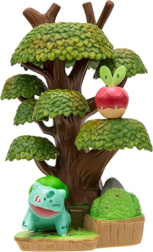 Pokémon Select Forest Environment - Juego de exhibición de varios niveles con figuras de batalla de Bulbasaur y Applin de 2 pulgadas