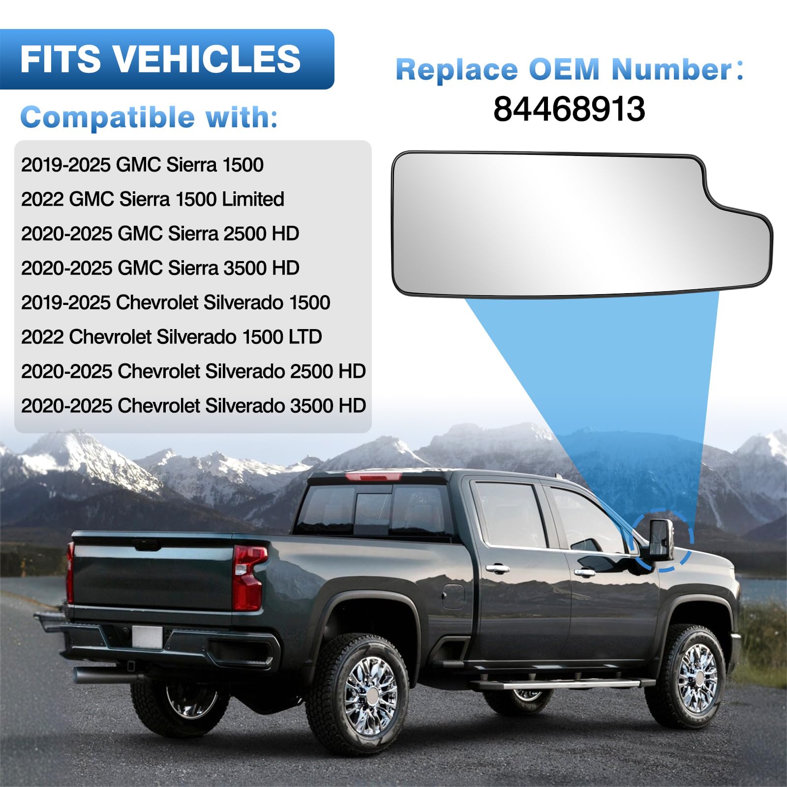 Trail Ridge Passenger Side Lower Towing Mirror Glass – Compatible With 2020-2021 Silverado & Sierra 1500/2500/3500 - View #9