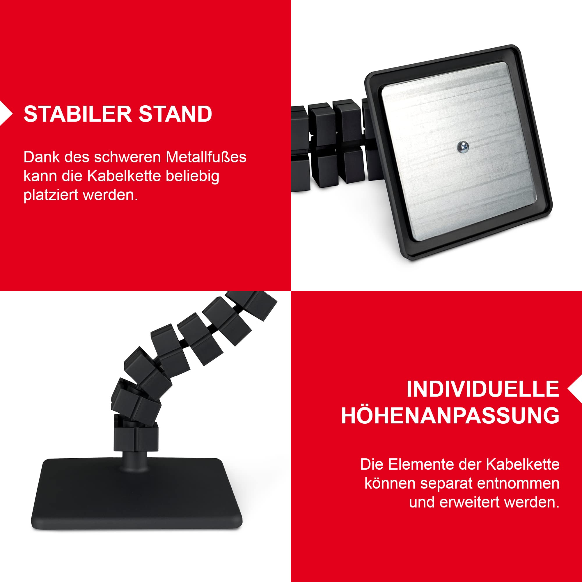 Kabelbeheer voor in hoogte verstelbare bureaus Flexibele kabelslang Lengte 1300mm Kabelmanagement hoekig Slim Zwart