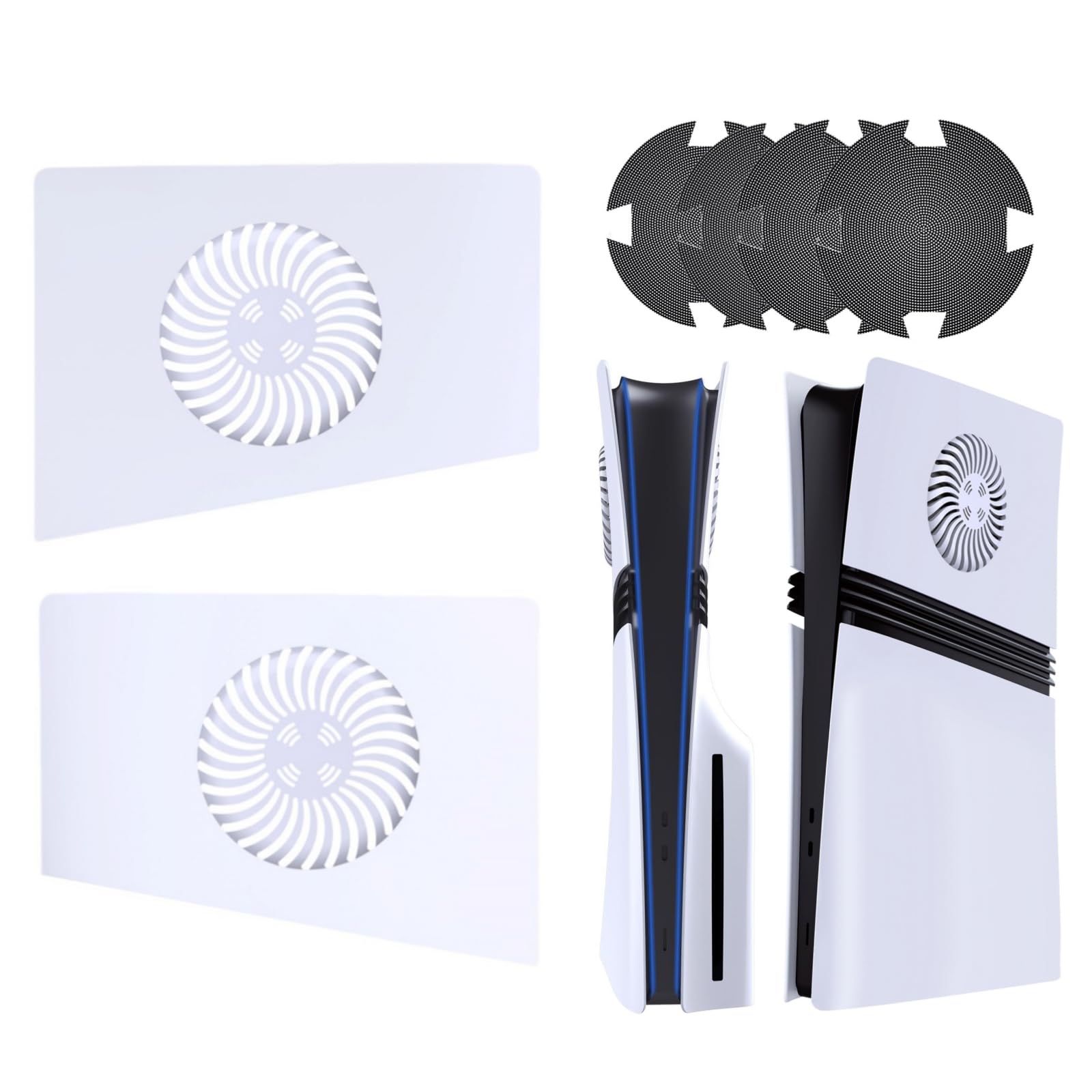 Hzxkqmil Abdeckplatten Faceplate für PS5 Pro Konsole, Linke und Rechte Obere Abdeckung mit Kühlluftöffnungen + 4 Stück Lüfter-Staubfilter Ersatz-Seitenteile für PS5 Pro Disc/Digital Edition